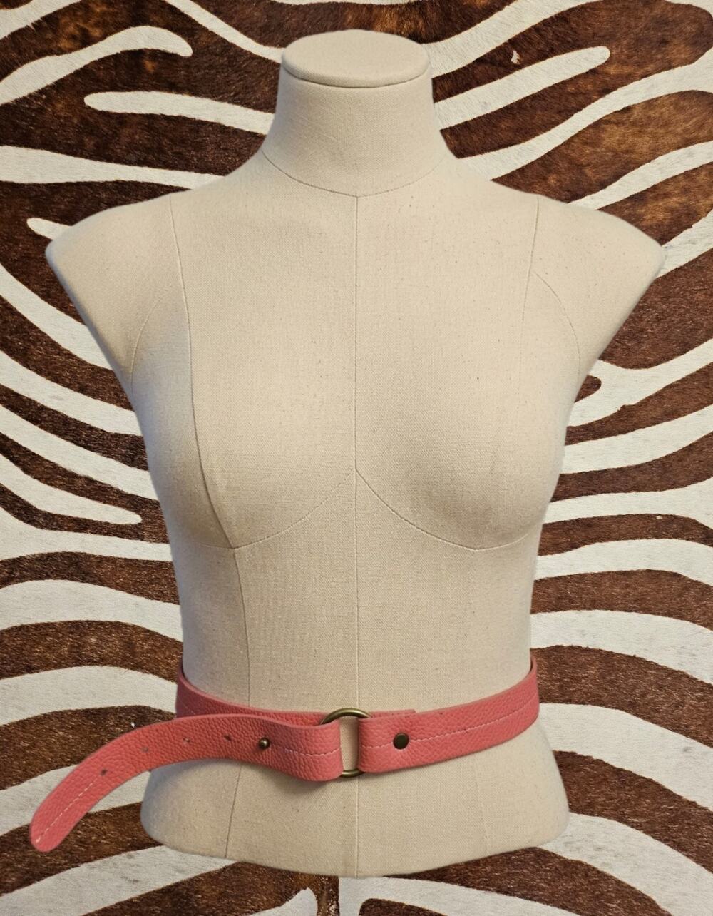 VINTAGE Y2K 90s Gap Pebble Leather Pink O Ring Belt Sz L Made In England